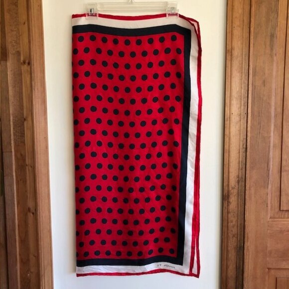 ST. JOHN Red White Blue Polka Dot Square Scarf Vintage Rare - Picture 4 of 16
